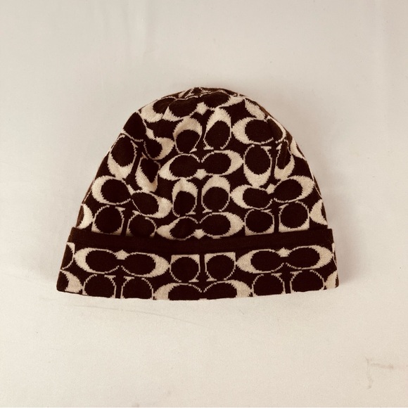Coach Accessories - NWOT Coach Signature C and Polka Dot Reversible Beanie Hat Brown Cream